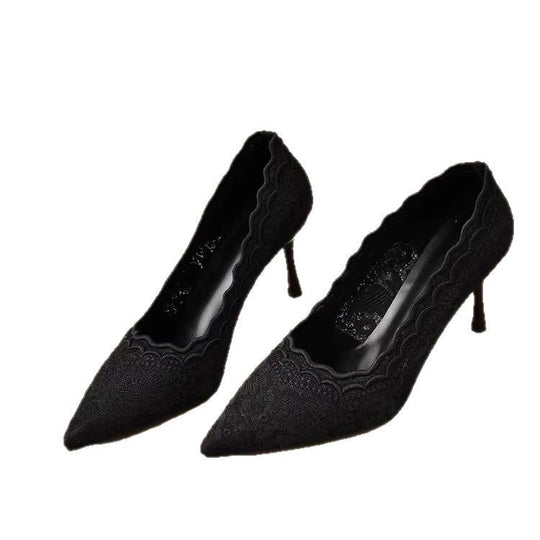 Damen eleganter spitzer High Heel Schuhe mit zartem Spitzen-Design EB