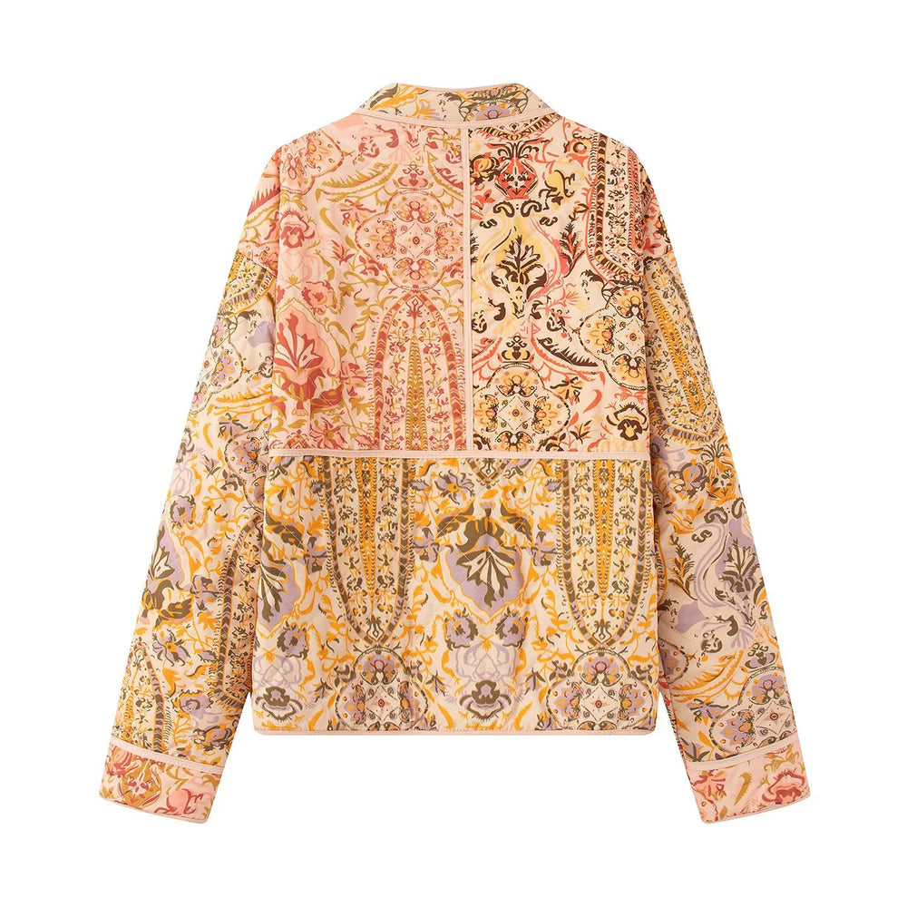 Damen elegante gepolsterte Jacke mit floralem Muster und praktischen Außentaschen EB