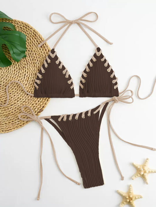 Damen Triangel-Bikini mit raffinierten Schnürdetails und moderner Rippstruktur EB