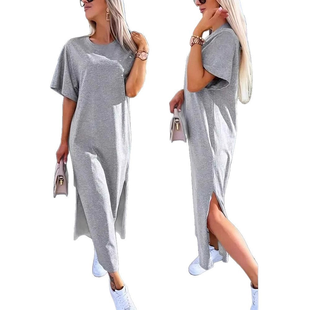 Damen Lässiges Maxikleid mit seitlichen Schlitzen und Oversize-Design EB