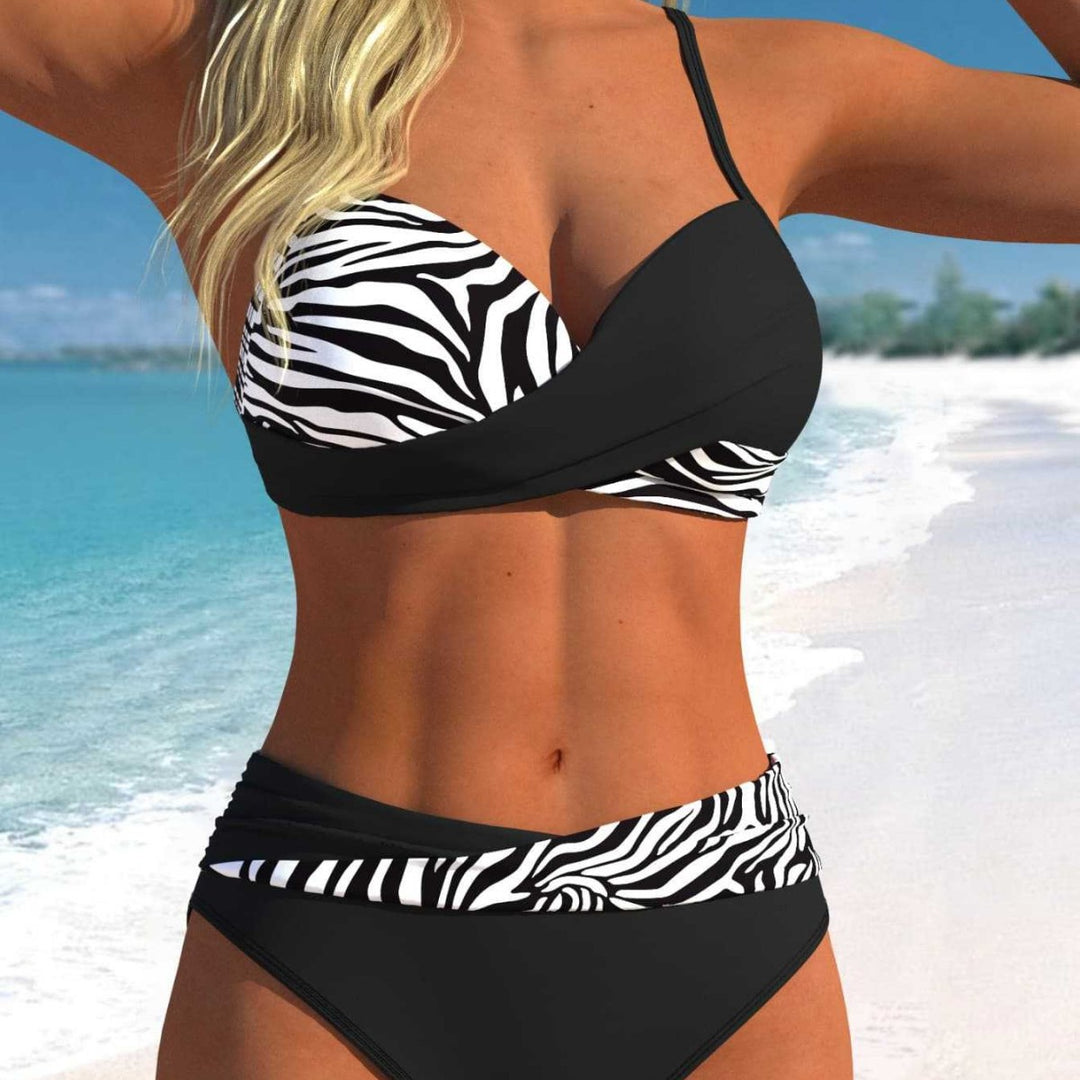 Damen Sportliches Bikini-Set mit Wickeldesign und hohem Bund EB