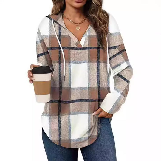Damen lässige Karobluse mit Kapuze EB