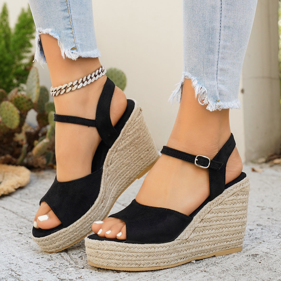 Damen Wedge-Pantoletten mit eleganter Schnallenverzierung EB
