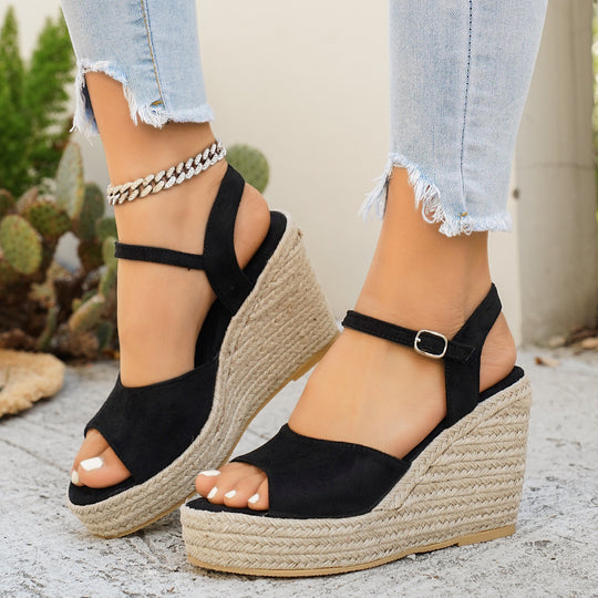 Damen Wedge-Pantoletten mit eleganter Schnallenverzierung EB