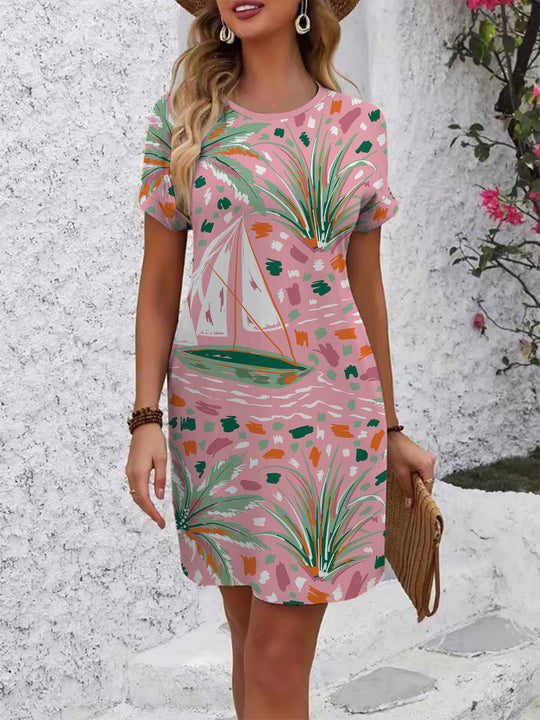 Damen Kurzarmkleid mit geometrischem Print EB