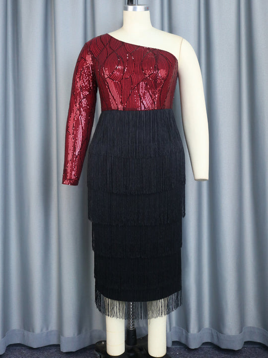 Damen Elegantes Cocktailkleid mit funkelnden Pailletten und Fransen EB