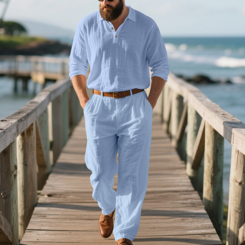 Herren eleganter Freizeit-Jumpsuit mit praktischen Taschen und stylischem Henley-Ausschnitt EB