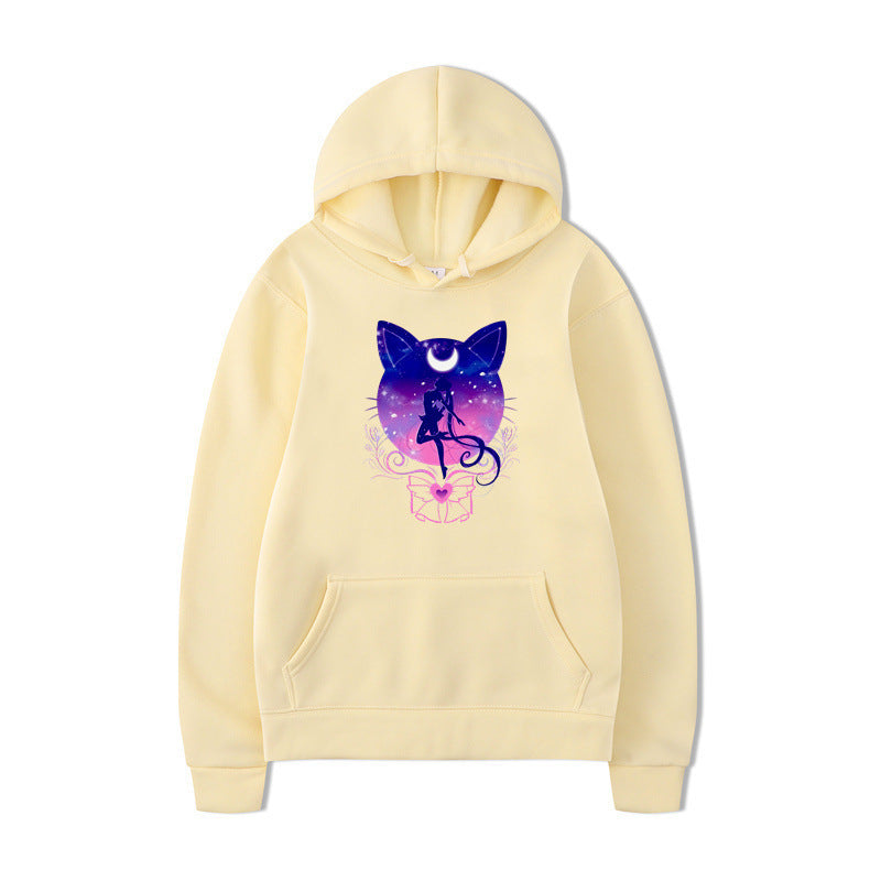 Damen Kapuzenpullover mit künstlerischem Katzenmotiv und bequemer Passform EB