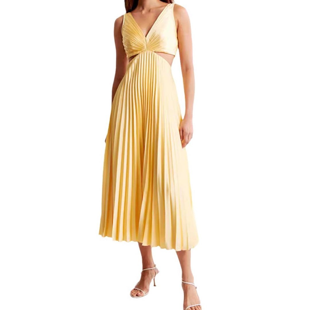 Damen Midikleid mit eleganten Plisseefalten und verführerischem V-Ausschnitt Heidi-Mode