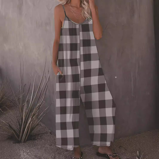 Damen Lässiger Jumpsuit im karierten Design mit praktischen Taschen EB