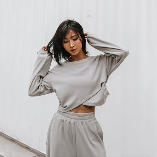 Damen nan weites Lounge-Hosen-Set mit hohem Komfortbund und kurzem Sweatshirt EB