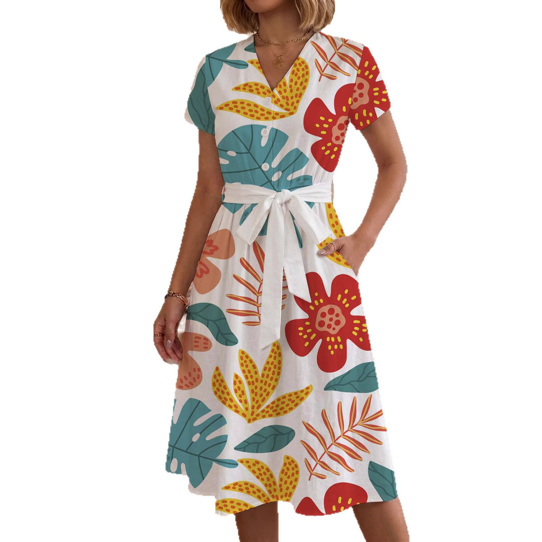 Damen lässiges Kleid mit modernem Leoprint und taillierbarem Gürtel EB