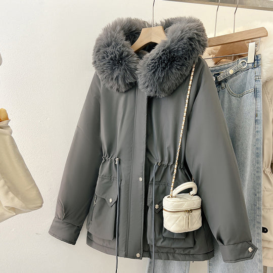 Damen Multifunktionale Winterjacke mit abnehmbarem Kunstfellkragen und regulierbarem Taillenzug EB