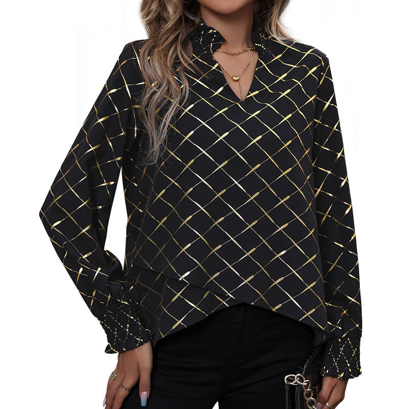 Damen Elegante Bluse mit schimmerndem Karomuster EB