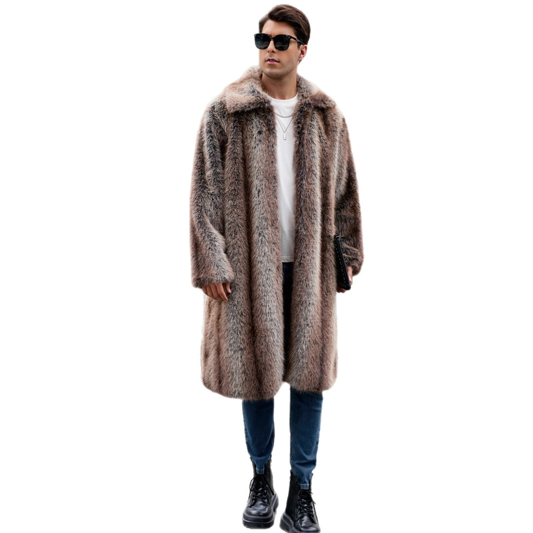 Herren Luxuriöser Kunstpelzmantel mit voluminösem Kragen und harmonischem Design EB