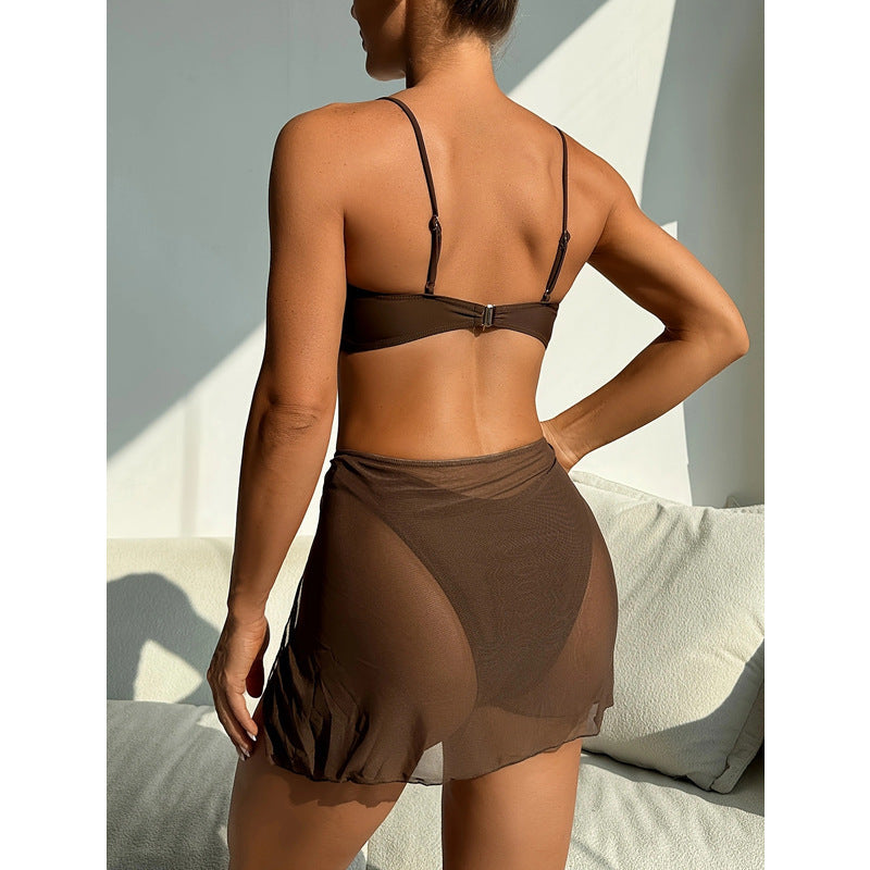 Damen Bikini-Set mit schickem Wickelrock und dekorativem Ringdetails EB