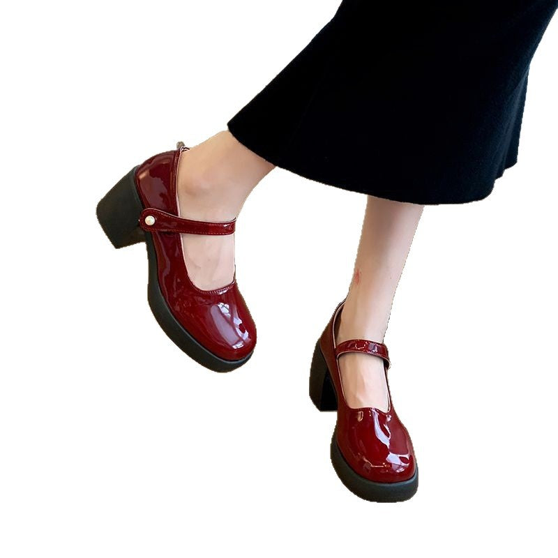 Damen elegante Mary Jane Schuhe mit Perlenschnalle EB