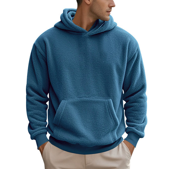 Herren nan kuscheliger Sherpa-Fleece Kapuzenpullover mit Kängurutasche und elastischen Bündchen EB