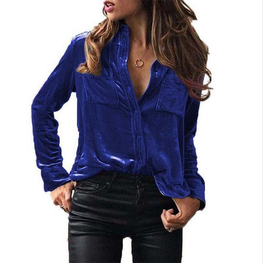 Damen Satin Bluse mit dekorativen Brusttaschen EB