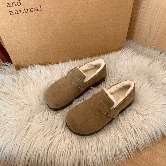 Damen Komfort Clogs mit modischer Schnalle und weichem Veloursoberteil EB