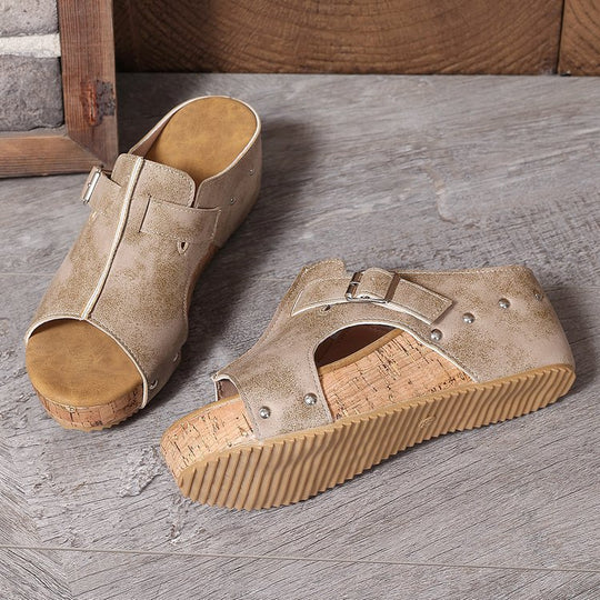 Damen modische Clogs mit verstellbarer Schnalle und korkähnlicher Sohle EB