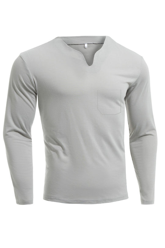 Herren nan Langarmshirt mit V-Ausschnitt Slim Fit Baumwollmix und elastischem Komfortbund EB