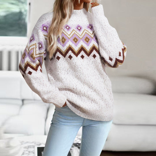 Damen Strickpullover mit geometrischem Muster EB