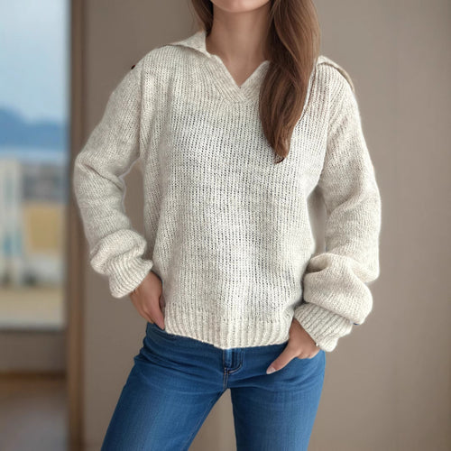Damen lässiger Pullover mit voluminösen Ärmeln und modernem Strukturstrick EB