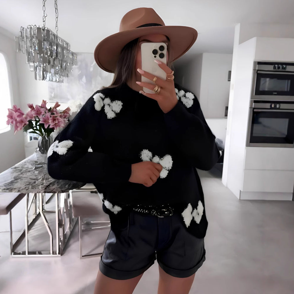 Damen gemütlicher Pullover mit modernem Herzdesign und weichem Strick EB
