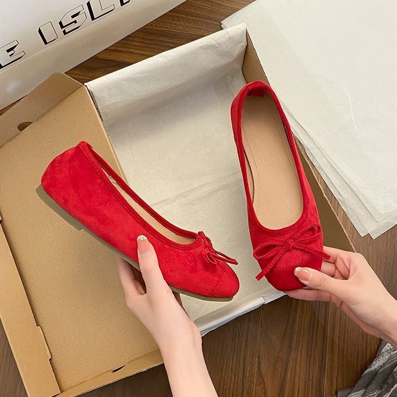 Damen Ballerina-Slipper mit quadratischer Zehenbox, weichem Komfortfußbett und Zierschleife EB