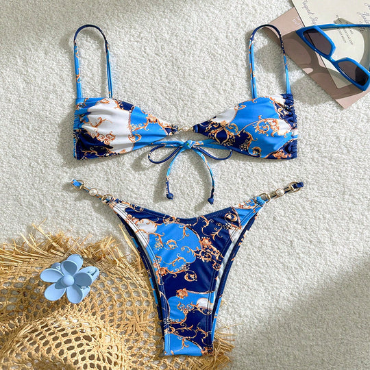 Damen Triangel-Bikini mit elegantem floralem Muster und verstellbaren Trägern EB