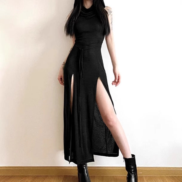 Damen Elegantes Maxikleid mit hohem Schlitz und Kapuze EB