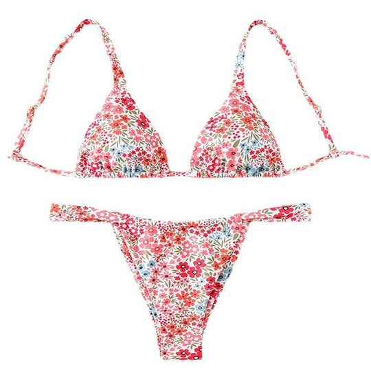 Damen Triangel-Bikini mit verstellbaren Trägern und floralem Design EB