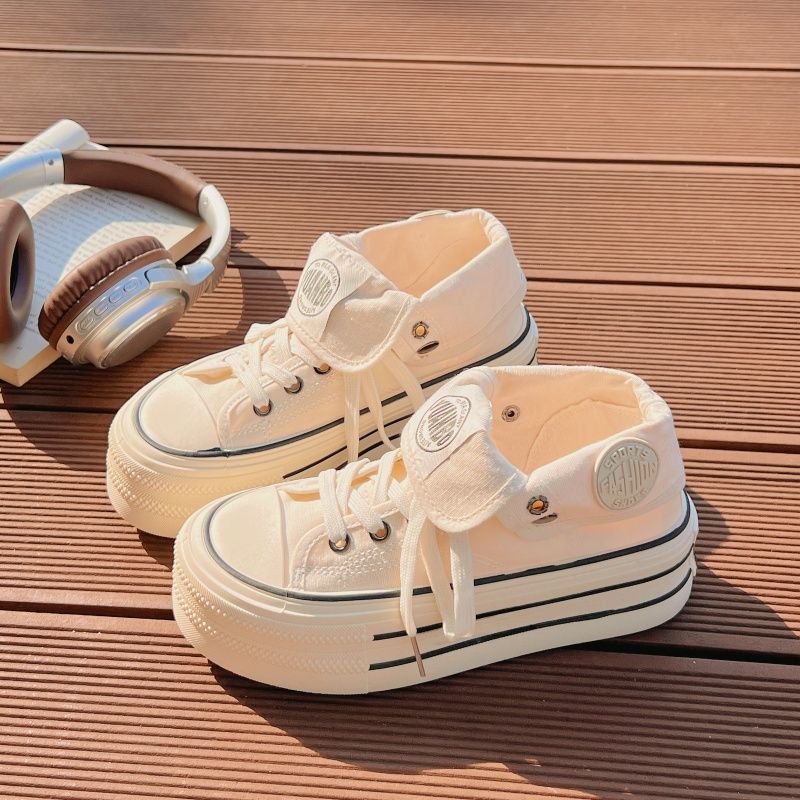 Damen Hochplatform Sneakers mit modischem Stoff-Obermaterial und lockerer Schnürung EB