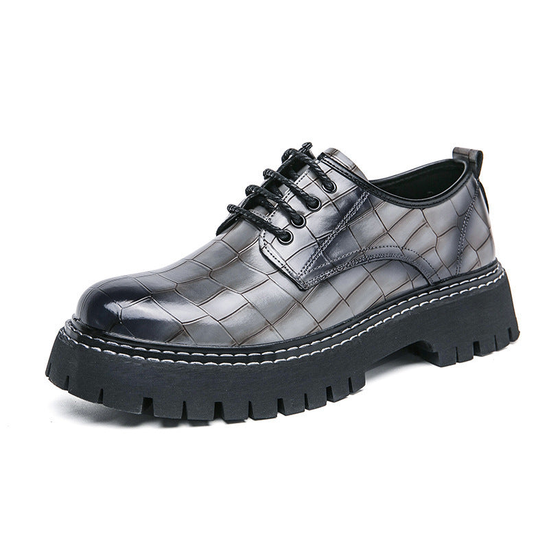 Damen Chunky Derby‑Schnürschuh mit Krokoprägung, lackiertem Kunstleder und profilierter Plateau‑Sohle EB