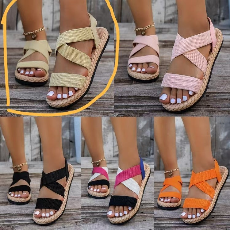 Damen Komfortable Riemensandalen mit elastischen Kreuzriemen und rutschfester Sohle EB