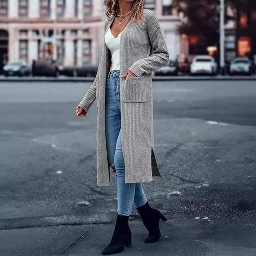 Damen Grobstrick-Kimono-Cardigan mit tiefen Taschen und offenen Ärmeln EB