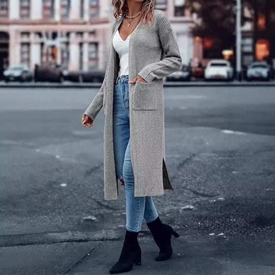Damen Grobstrick-Kimono-Cardigan mit tiefen Taschen und offenen Ärmeln EB