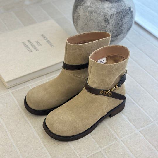 Damen elegante Chelsea Boots mit modischen Schnallen und hochwertiger Wildlederoberfläche EB