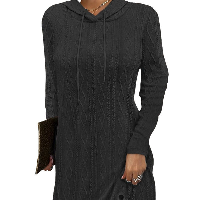 Damen lässiges Strickkleid mit Kapuze und seitlichem Schlitz EB