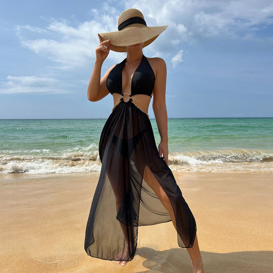 Damen Transparenter Strandüberwurf mit modischen Akzenten EB