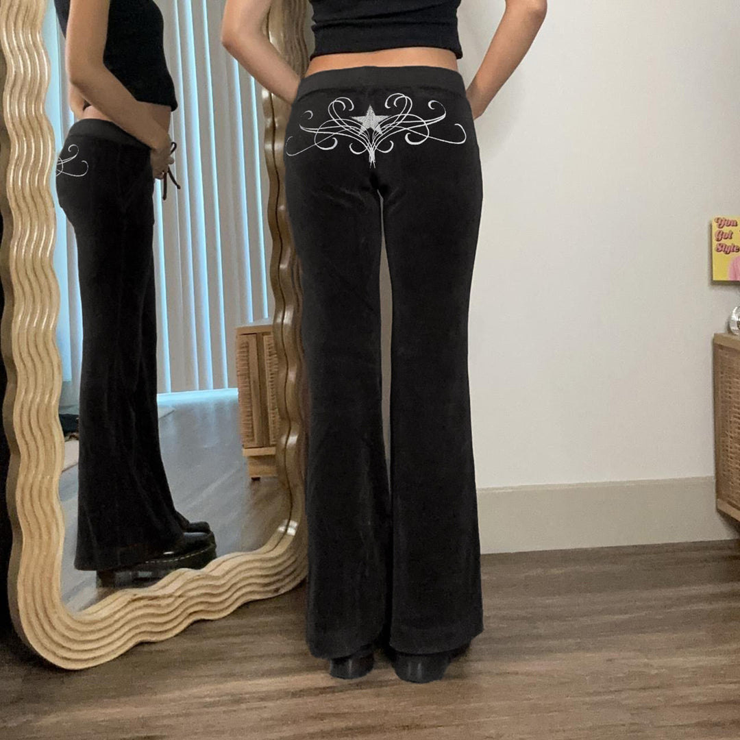 Damen elegante Schlaghose mit Glitzerstern-Detail EB