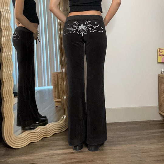 Damen elegante Schlaghose mit Glitzerstern-Detail EB