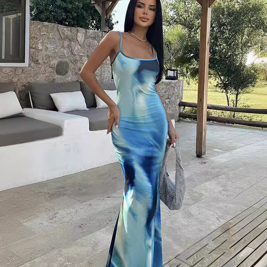 Damen Maxikleid mit tiefem Ausschnitt und sanften Farbverlauf EB