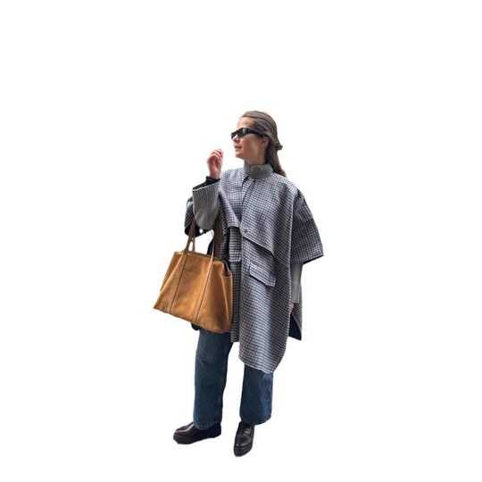 Damen modische Überwurfjacke mit großzügigen Taschen und strukturiertem Design EB
