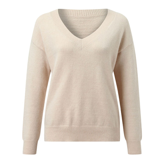Damen eleganter V-Ausschnitt Pullover aus weichem Material mit überschnittenen Schultern EB
