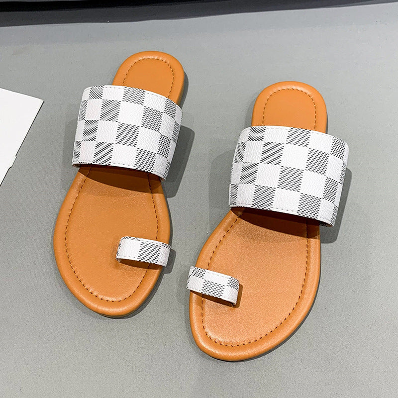 Damen modische Slide-Sandalen mit karierter Riemenstruktur EB