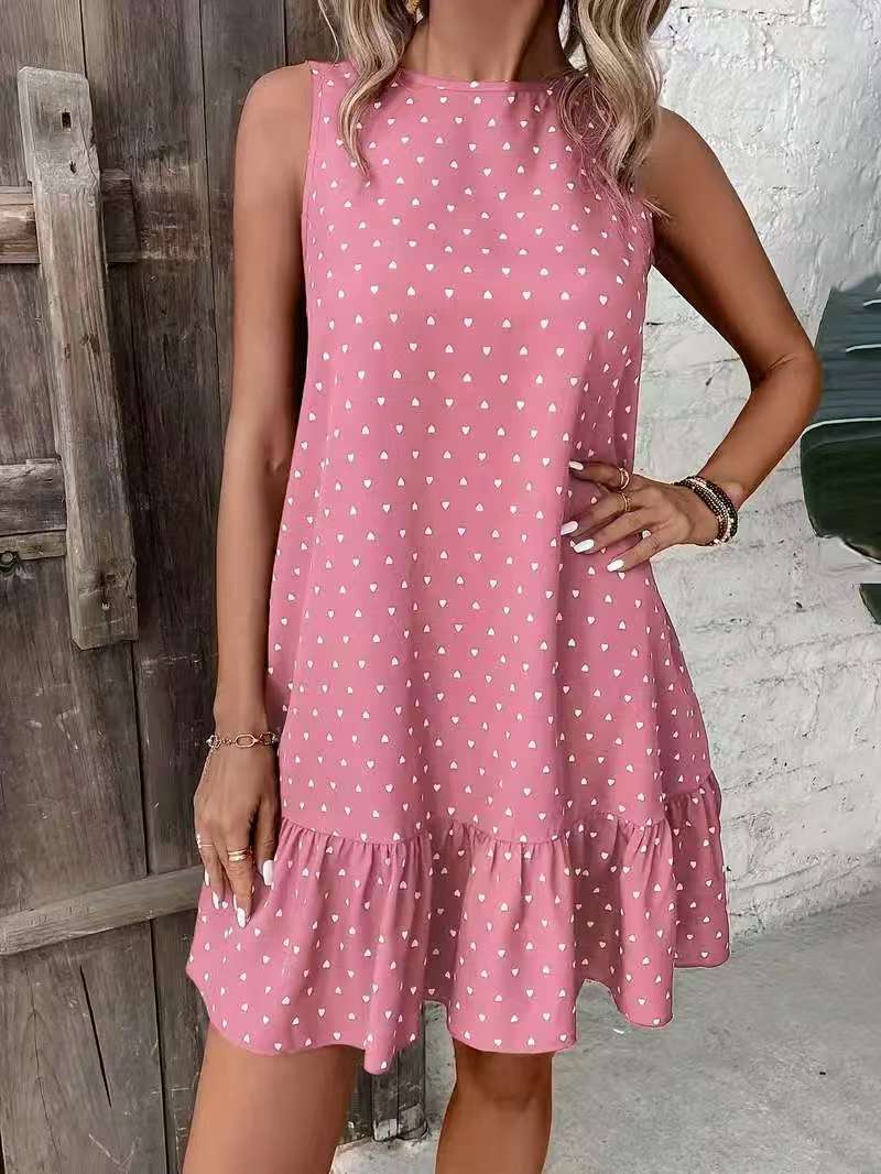 Damen Minikleid mit Herzmuster und Volantabschluss EB