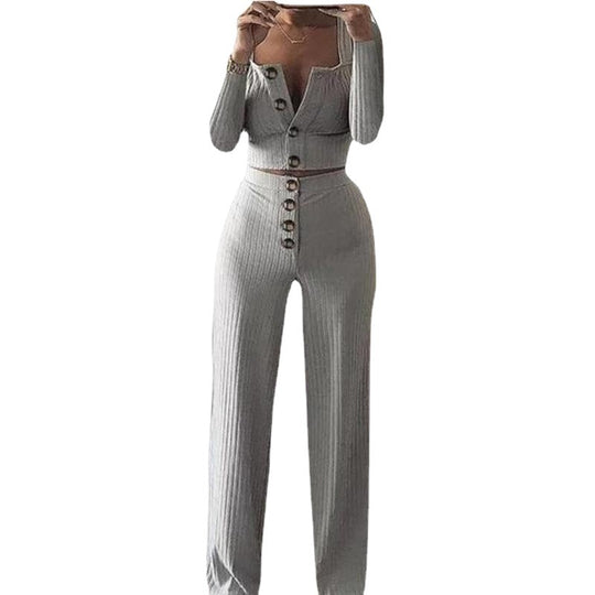 Damen Bequemes und stilvolles 2-teiligen Strickanzug mit Knopfdetails EB