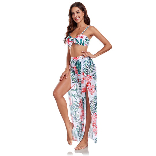 Damen Bikiniset mit floralem Design und schickem Überrock EB